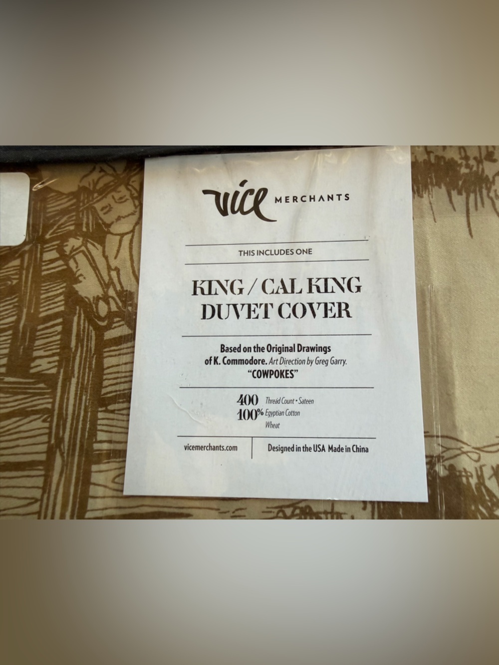 Vice Merchants Brand Cowpokes Wheat King Cal King Duvet Cover Western Toile NEW